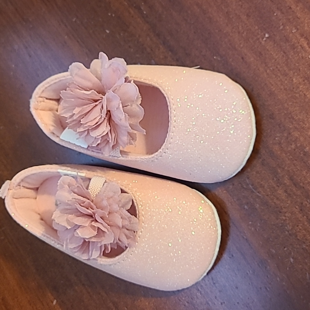 Little Me Pink Glitter Crib Shoes Size 2